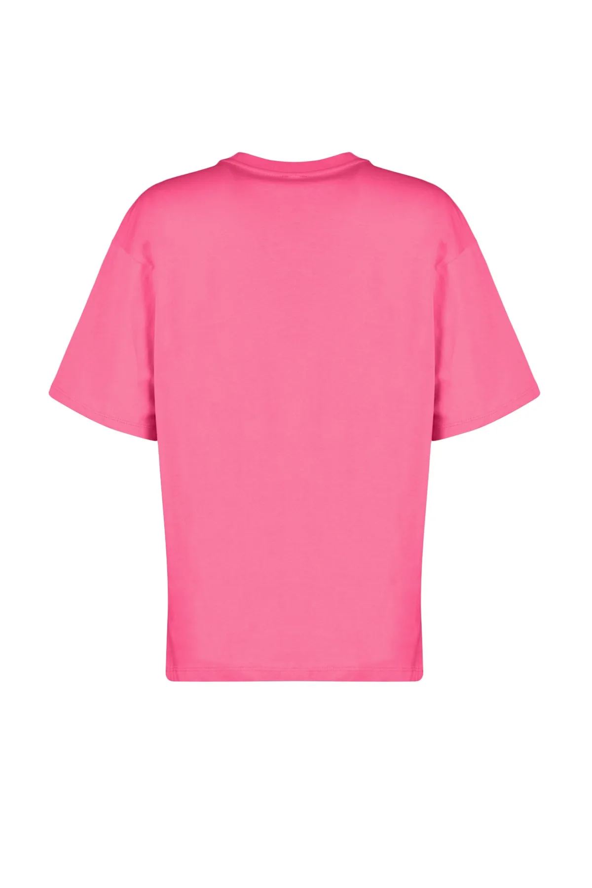 Trendyol Collection  Fuchsiafarbenes Premium-Strick-T-Shirt aus 100 % Baumwolle in Übergröße/weiter Passform mit Rundhalsausschnitt TWOSS23TS00040
