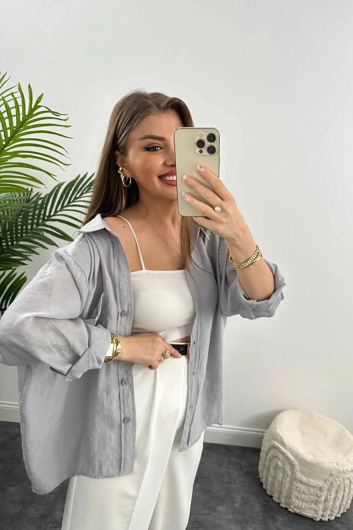 My Blog  Graues Oversize Off-Shoulder-Shirt
