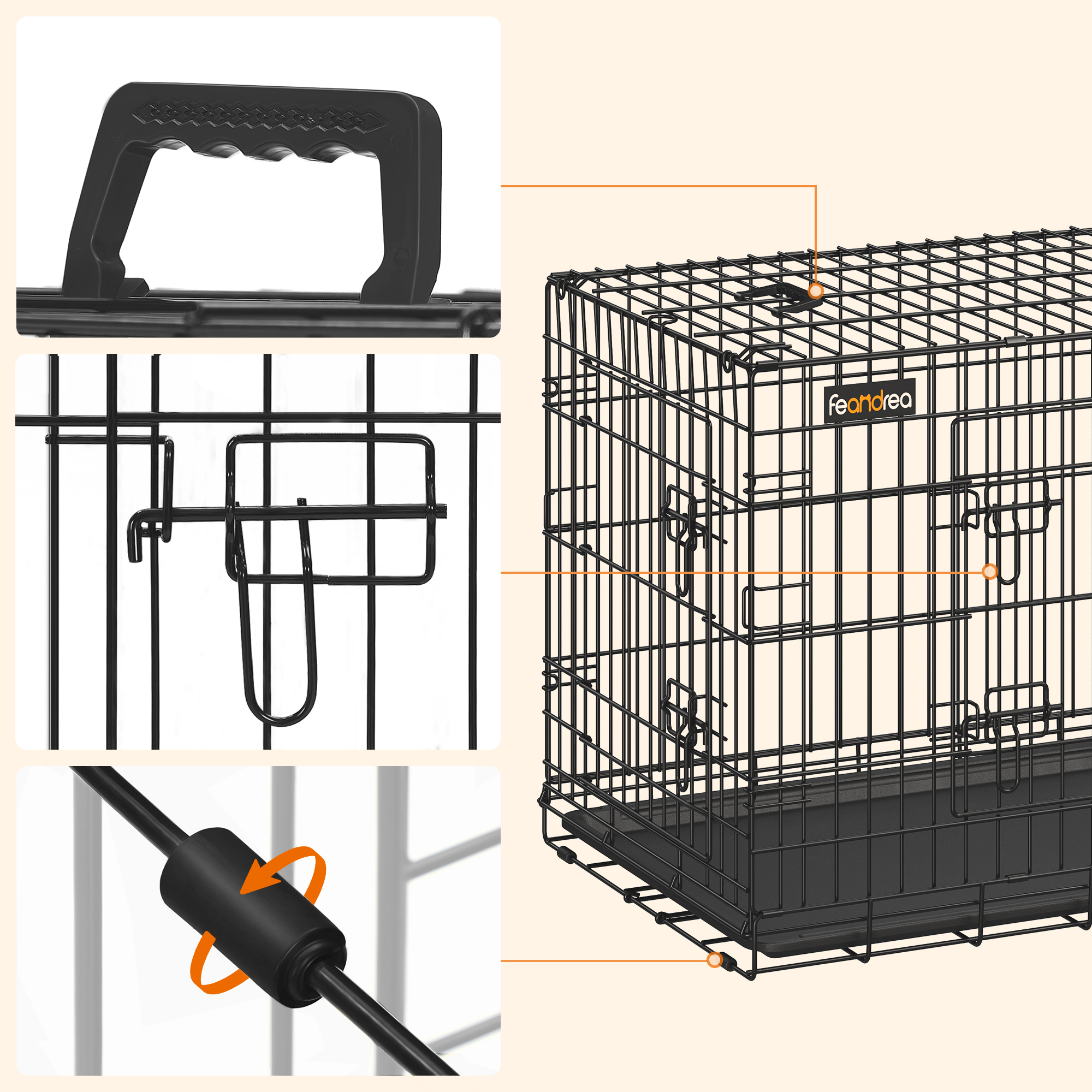 FEANDREA Transportboxen & Gitterboxen FEANDREA S-XXL Hundekäfig mit 2 Türen 92,5 cm, 57,5 cm, 64 cm