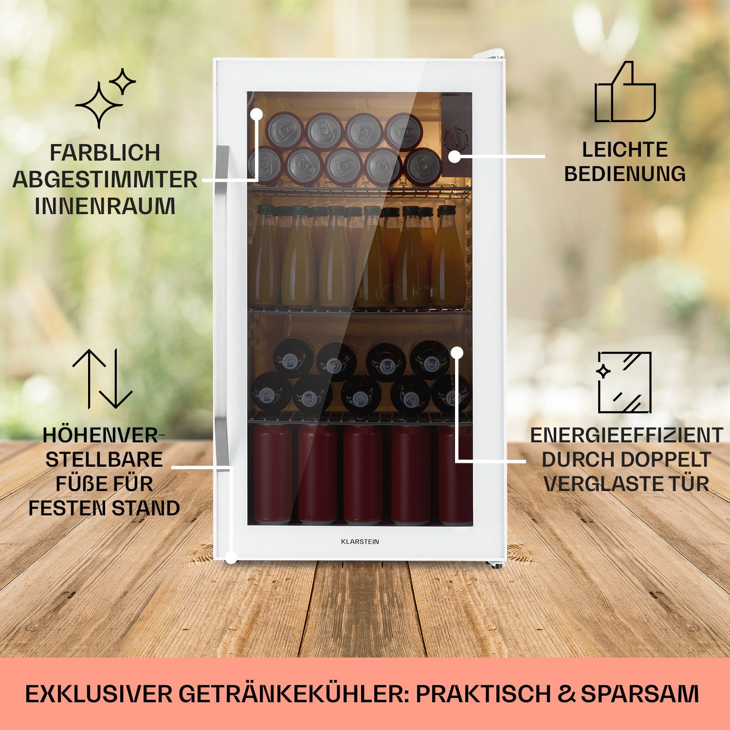 Klarstein Getränkekühlschrank HEA-BeersafeXXL-Quar 10039427, 83 cm hoch, 47.5 cm breit, Bierkühlschrank Getränkekühlschrank Flaschenkühlschrank mit Glastür
