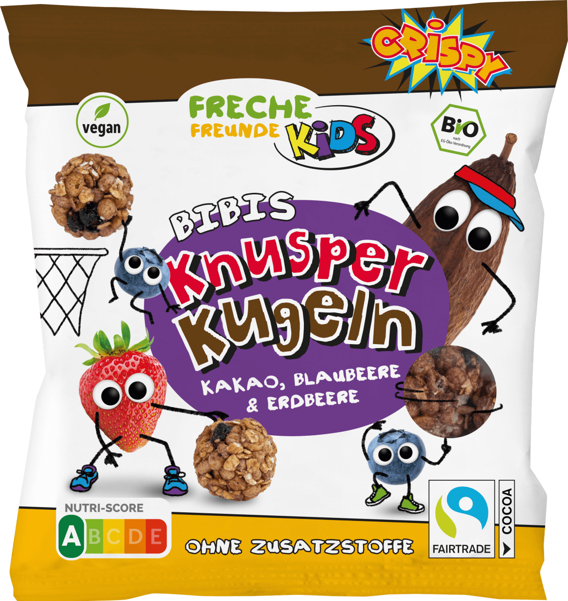 Kindersnack Knusperkugeln Kakao, Blaubeere & Erdbeere, ab 3 Jahren, 30 g