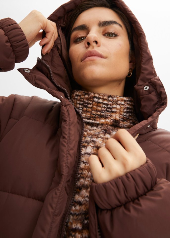 Verkürzte Steppjacke mit Kapuze und Taillenregulierung