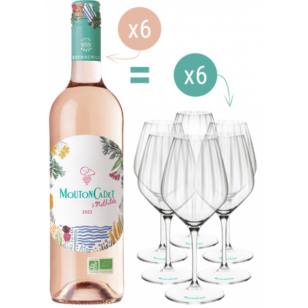 6 BOUTEILLES MOUTON CADET ROSE BIO X MATHILDE ACHETÉES = 6 VERRES OFFERTS