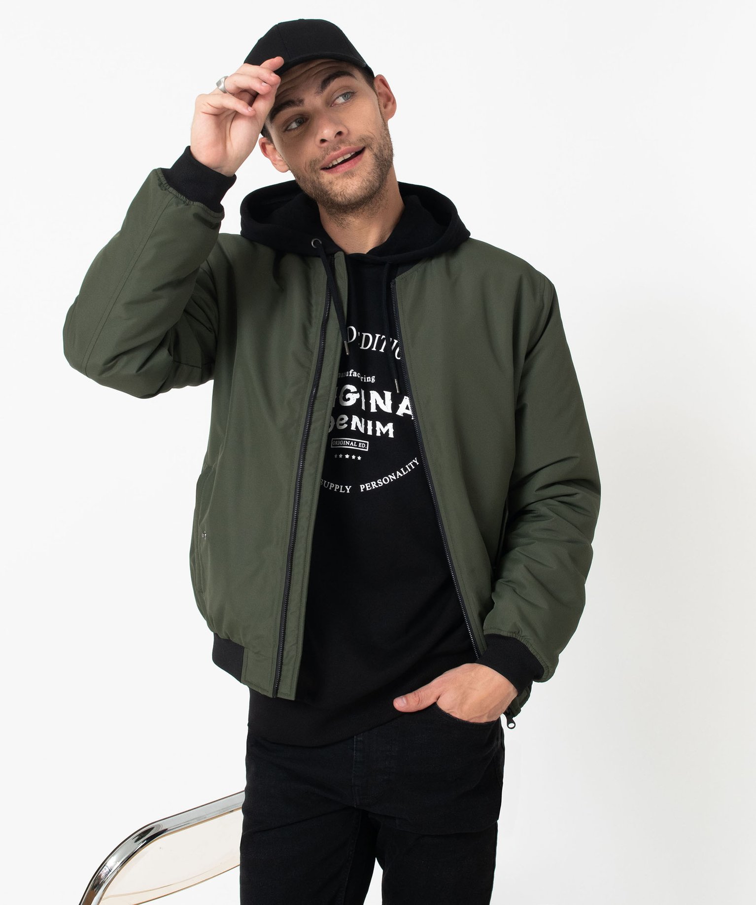 Blouson zippé style bomber homme kaki | GEMO