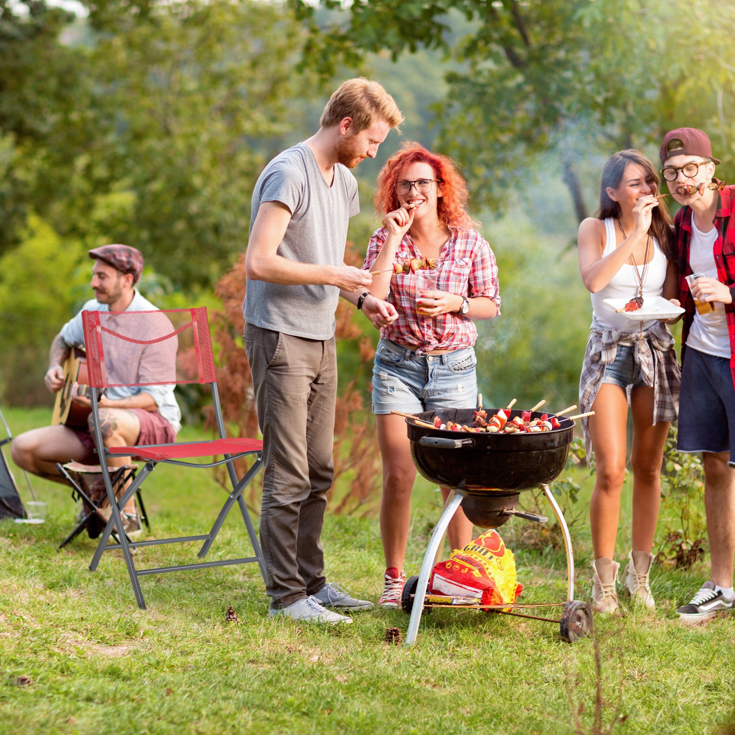 relaxdays Klappstuhl Klappbarer Gartenstuhl 2er Set rot