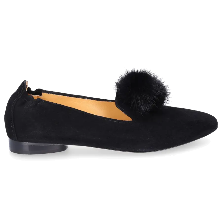 Truman's - Ballerinas 8858 Veloursleder Bommel schwarz - schwarz