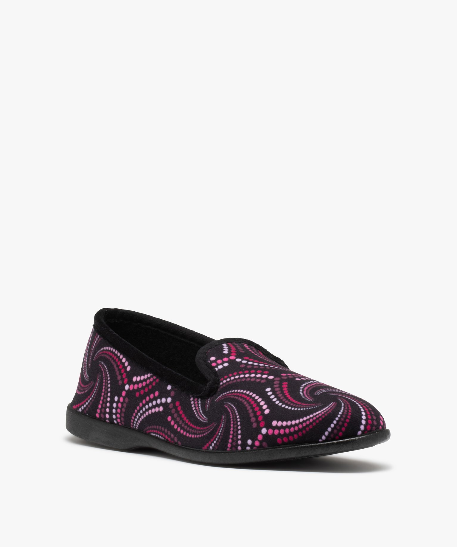 Chaussons charentaises en velours ras imprimé femme violet | GEMO