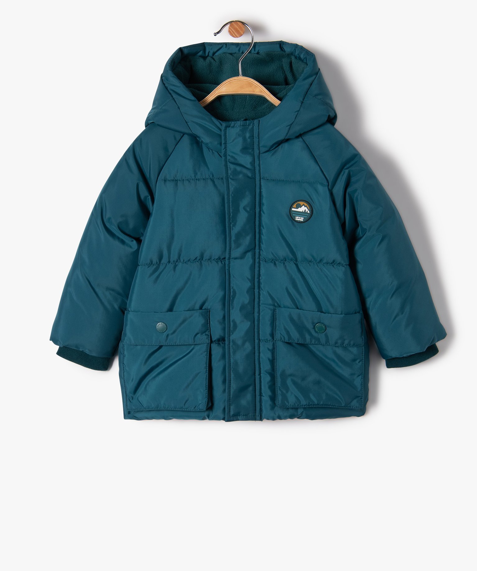 Blouson bébé Garçon chaud à capuche et doublure polaire bleu | GEMO