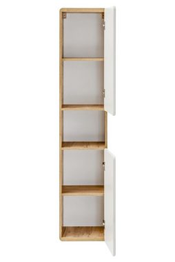 Fun Möbel Badmöbel-Set Badmöbel Set 5-tlg Badezimmerset FERMO Weiss HGL inkl. Waschtisch 80cm, (Set, 5-St., Bestehend aus: Waschbeckenunterschrank inkl. Keramikbecken, Spiegelschrank, 3 x Hängeschrank), Schubladen und Türen mit Soft-Close-System