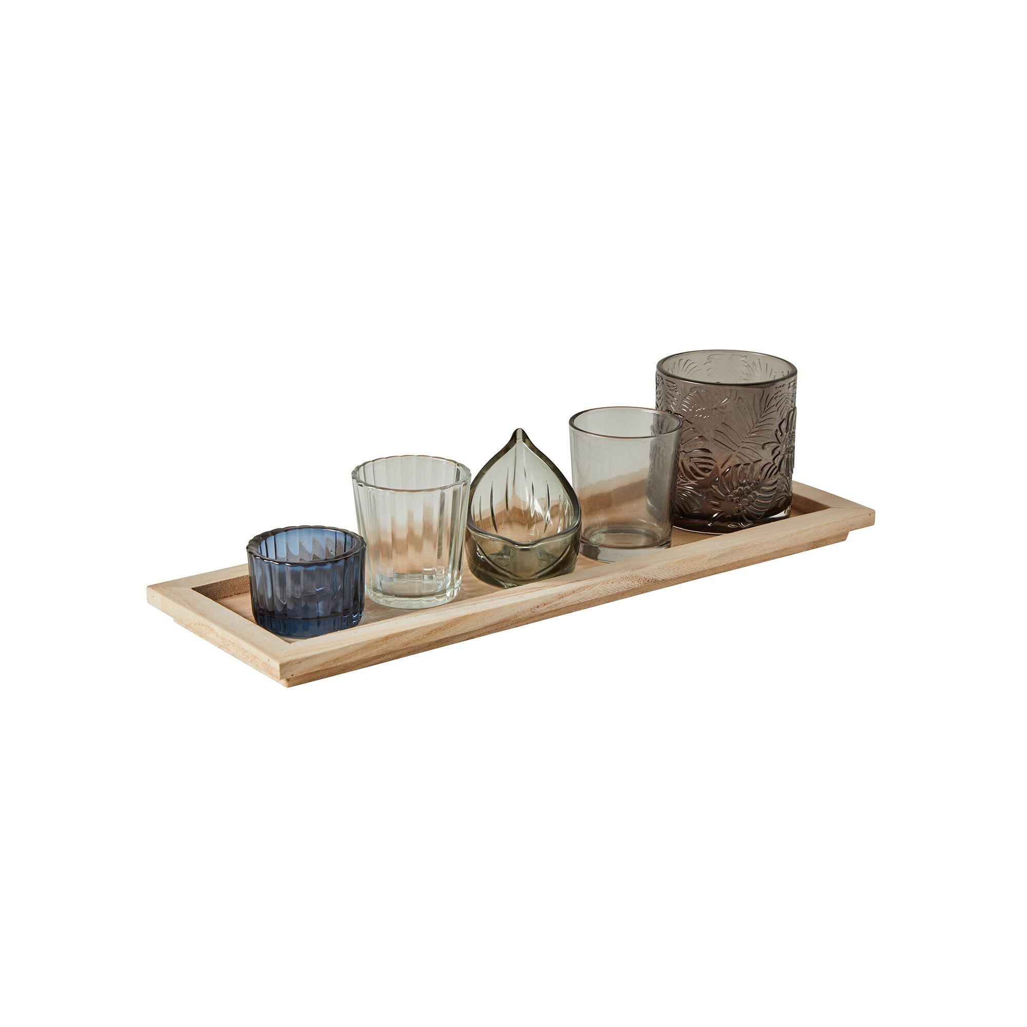 Plateau et photophores en verre.