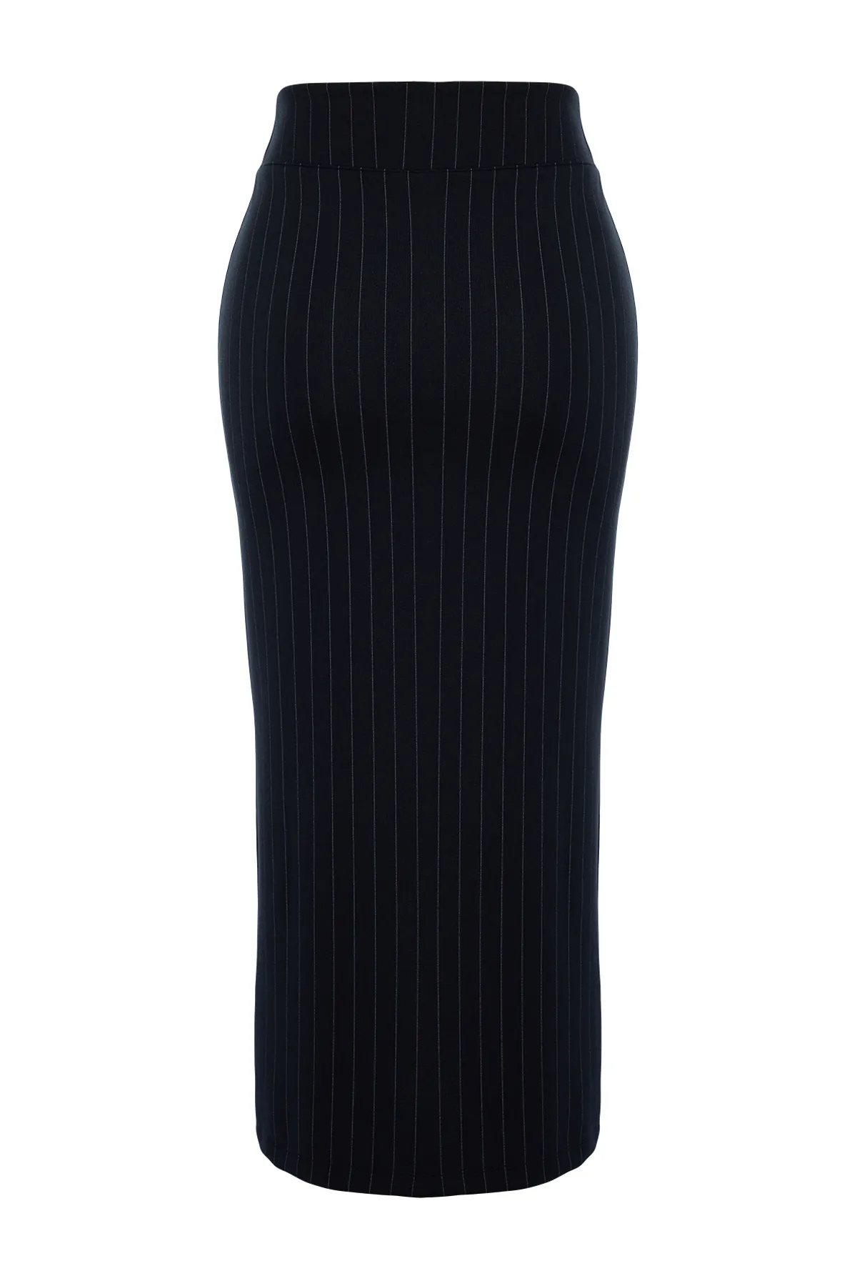 Trendyol Collection  Marineblauer gestreifter Maxi-Strickrock mit hoher Taille und Schlitzdetail TWOSS23ET00376