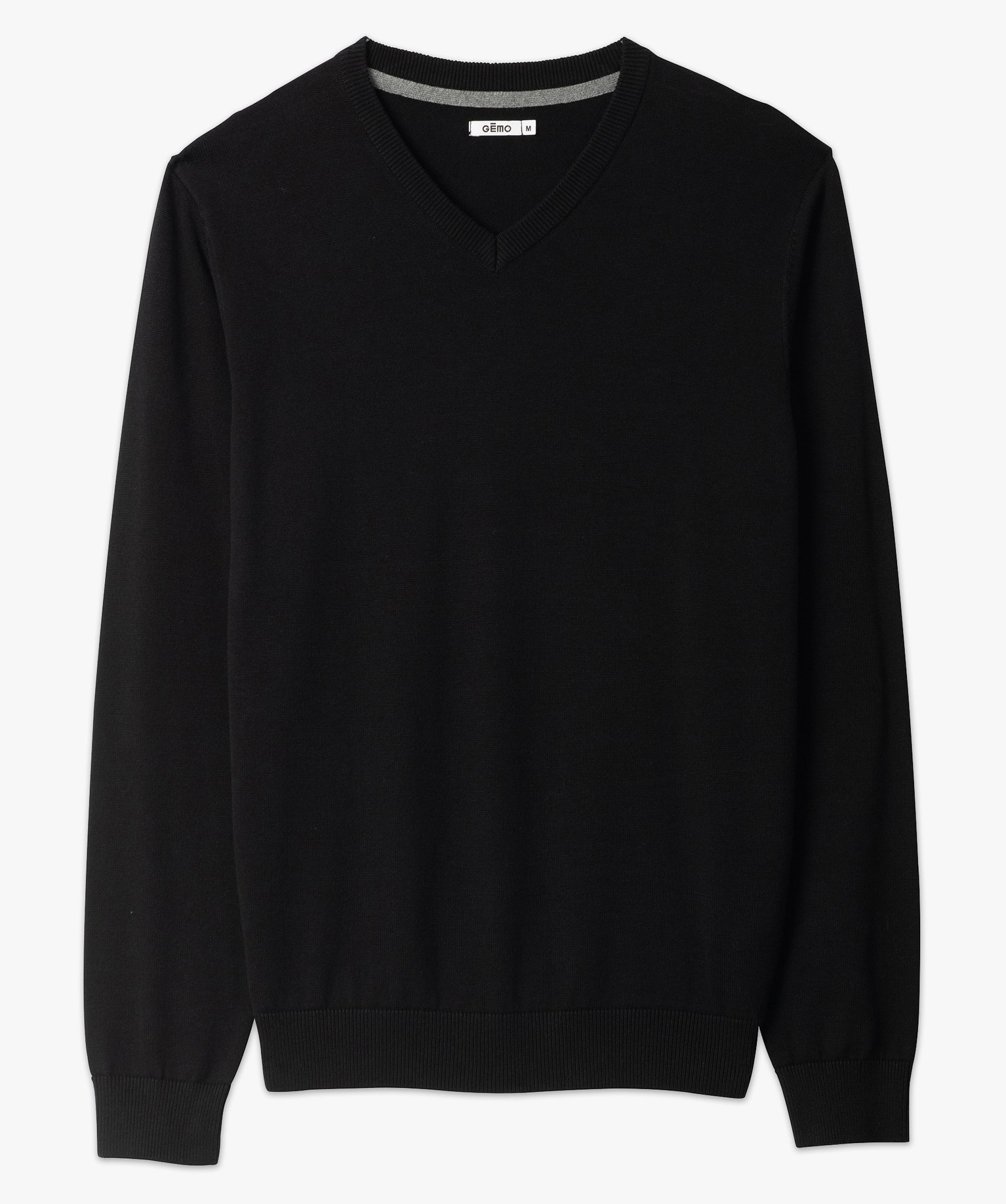 Pull homme à col V 100% coton biologique noir | GEMO