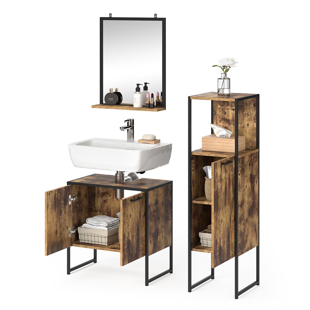 Vicco Badmöbel-Set Loft-Badezimmerset FYRK Vintage Set 6, (3-er Set, 3-St., 3-er Set)