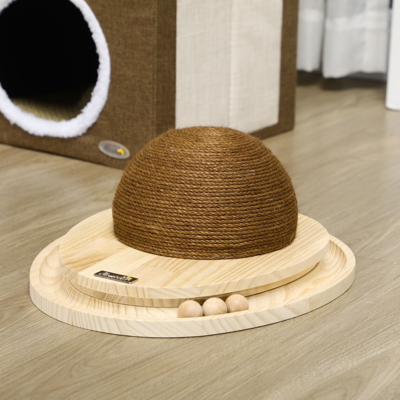 PawHut Interaktives Katzenspielzeug, 2-in-1-Design, Kratzspielzeug, Kiefernholz