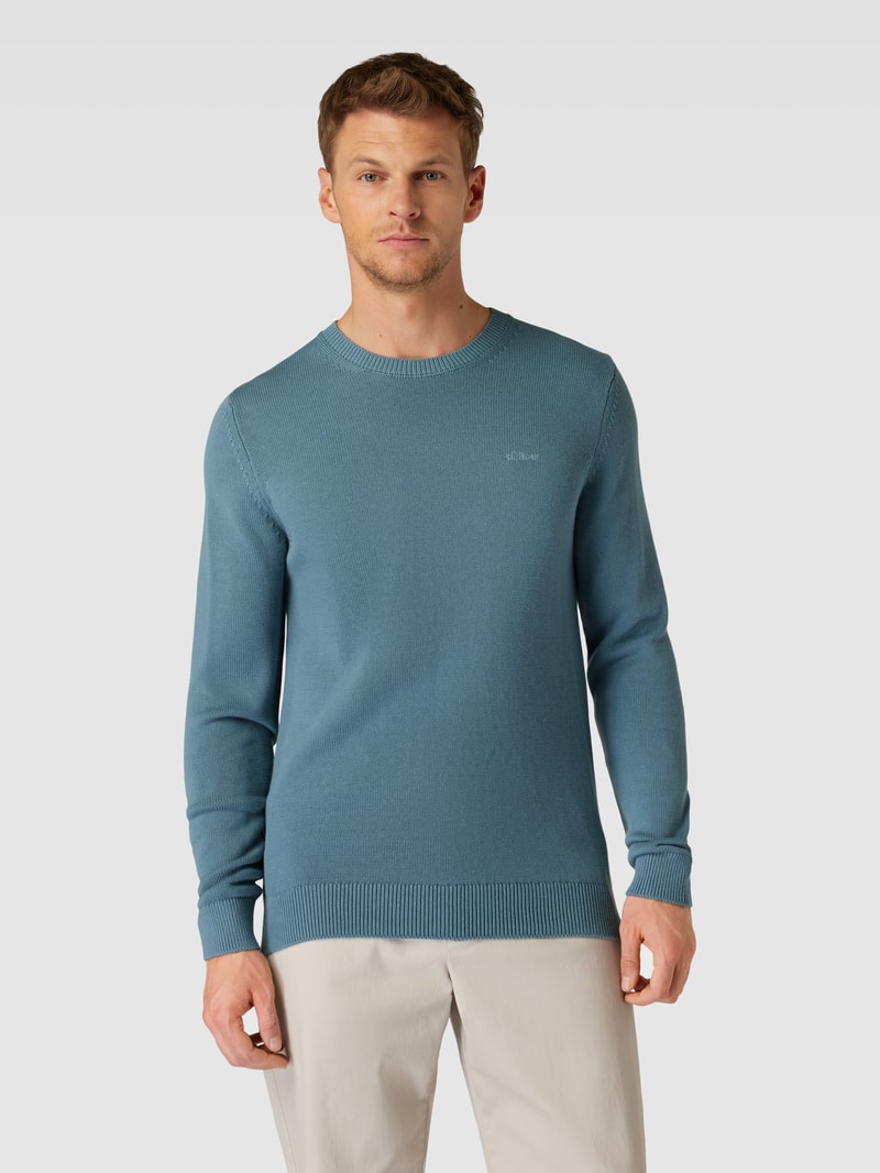 Strickpullover mit Label-Stitching in rauchblau
