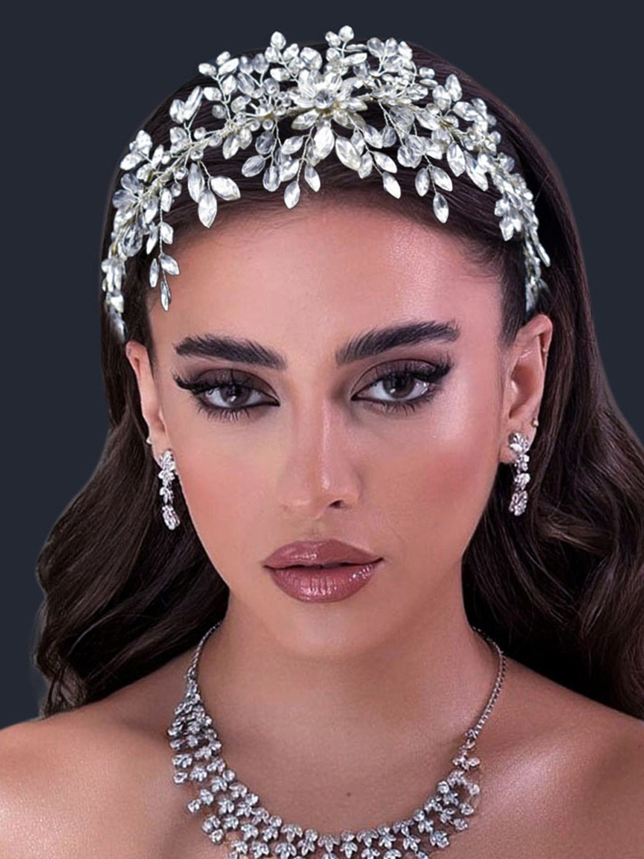 HOHEA H Haarband Kristall-Stirnband, Hochzeits-Haarschmuck, Braut-Haarschmuck, 1-tlg., Silberne Haaraccessoires sind elegante Haaraccessoires für Frauen, Haarschmuck aus Kristall-Haarranken, Blumen und Blättern