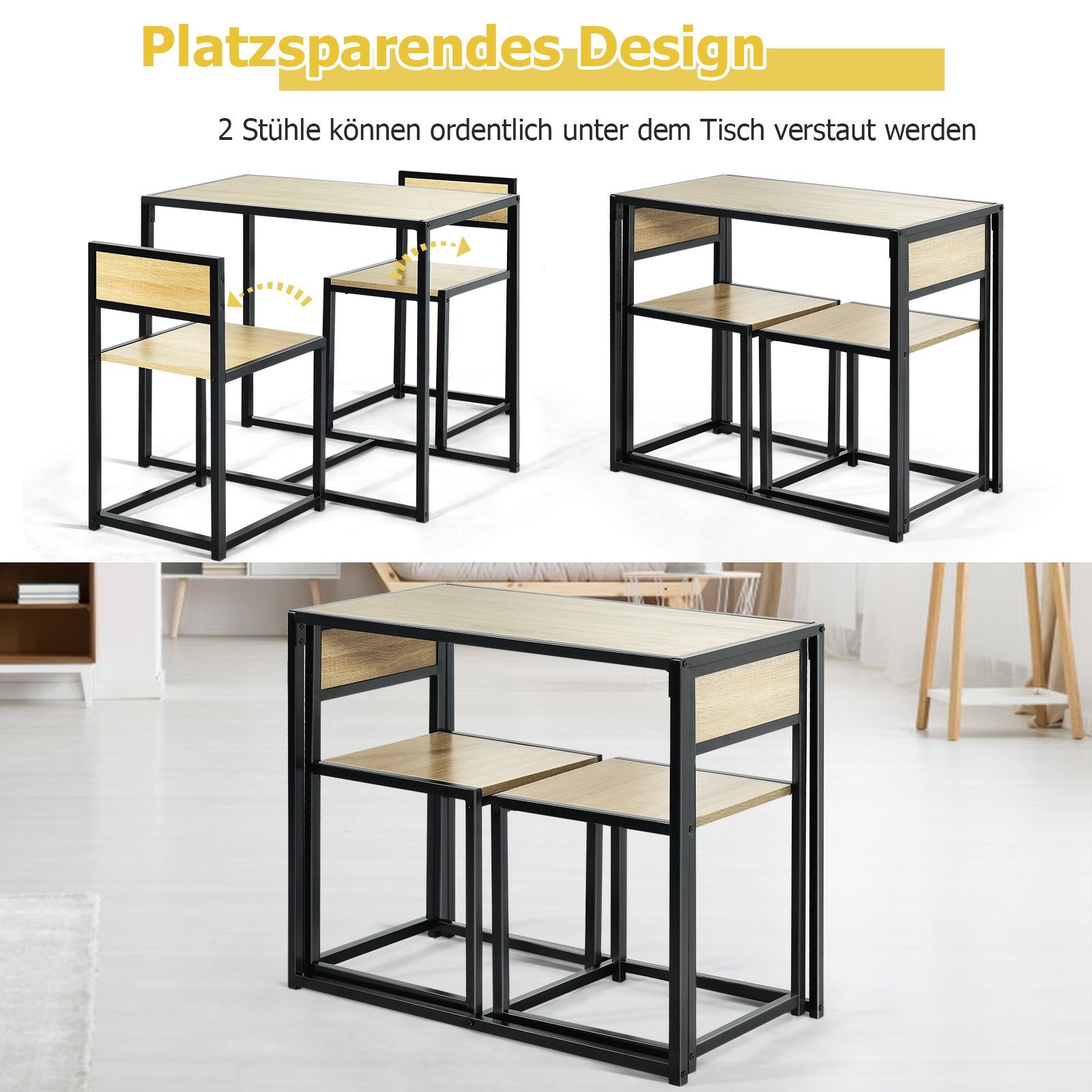 COSTWAY Essgruppe, (3-tlg), Küchenbar, mit Tisch & 2 Stühlen, platzsparend