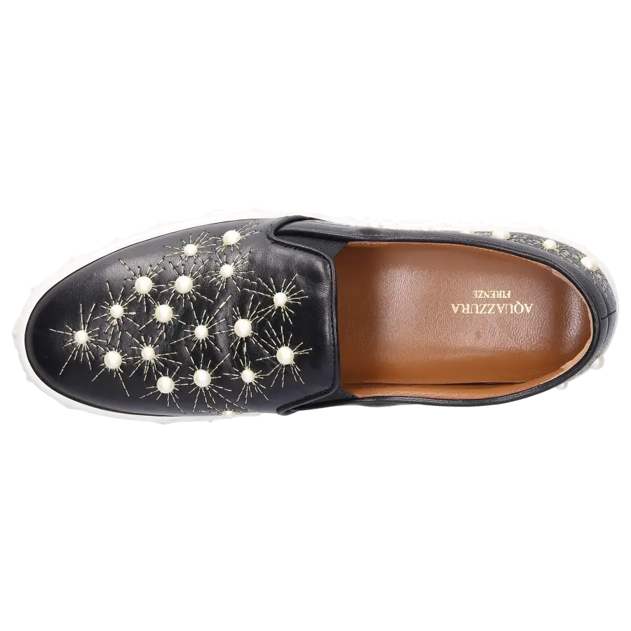 Aquazzura - Slip Ons COSMIC PEARLS Kalbsleder - schwarz