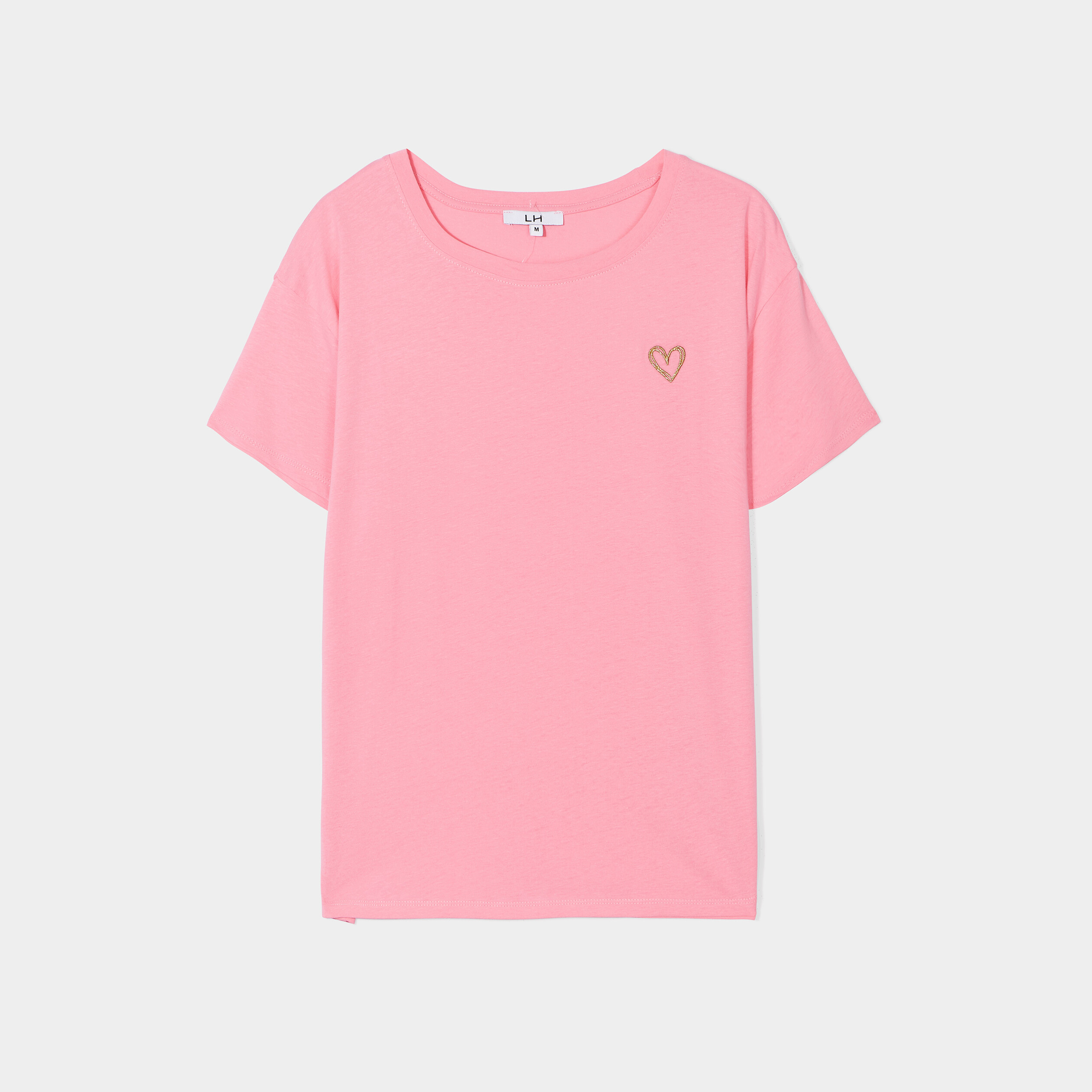 T-shirt oversize broderie devant coton rose femme | La Halle