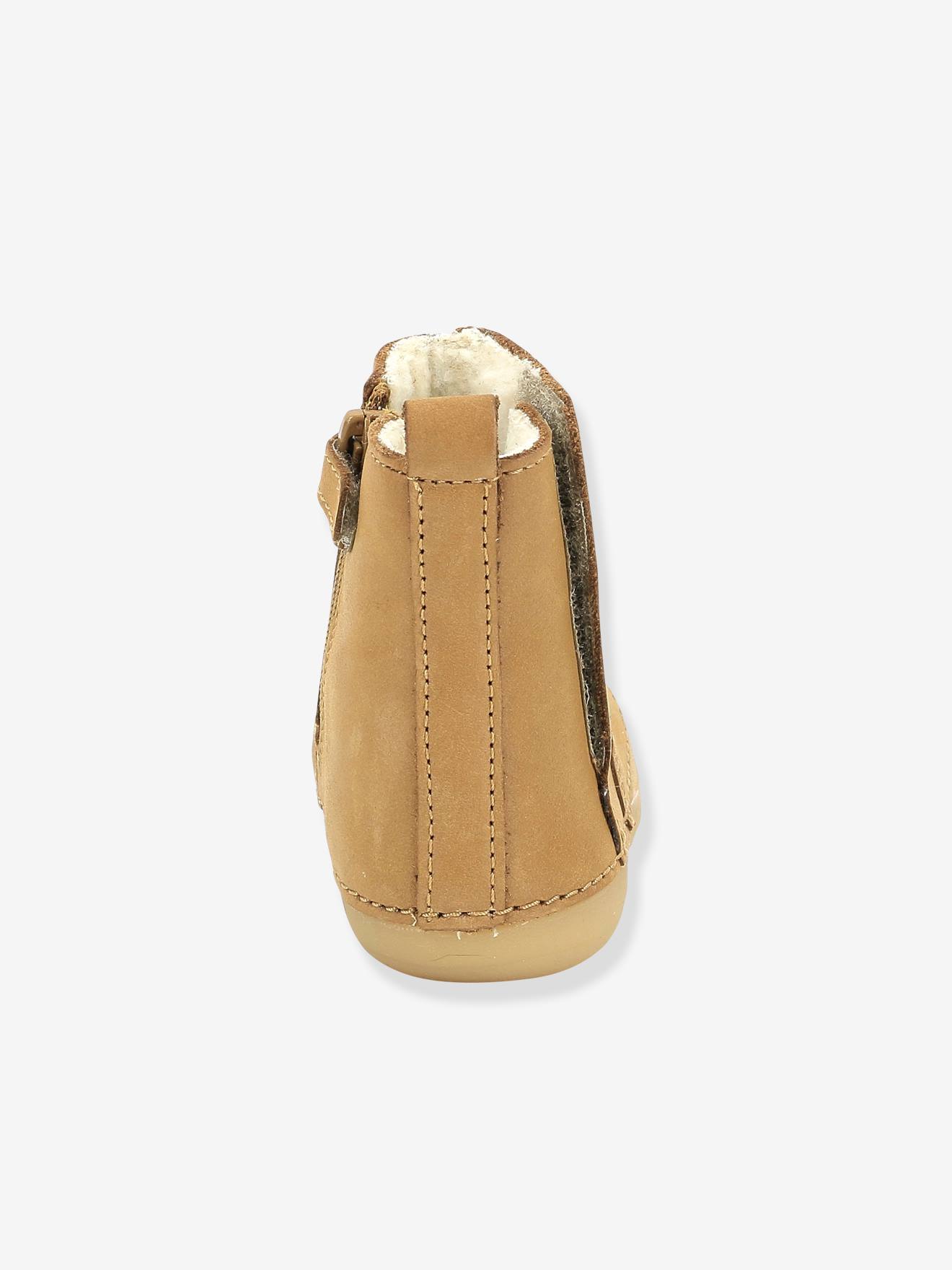 Boots fourrées cuir bébé garçon Socool Cho KICKERS® 1ers pas camel