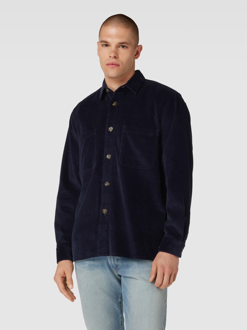 Overshirt aus Cord mit Umlegekragen in marineblau