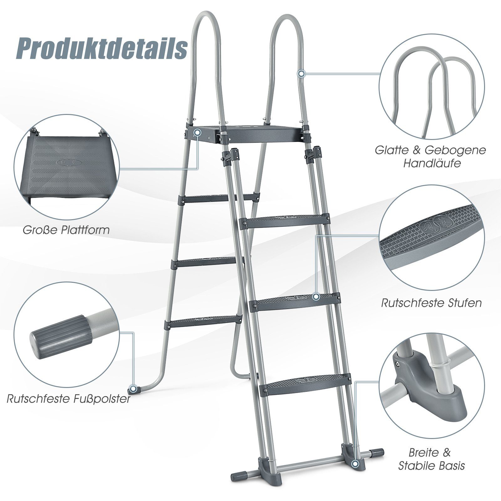 COSTWAY Poolleiter 4-Stufige Sicherheitsleiter, für Pools von 122 cm Höhe