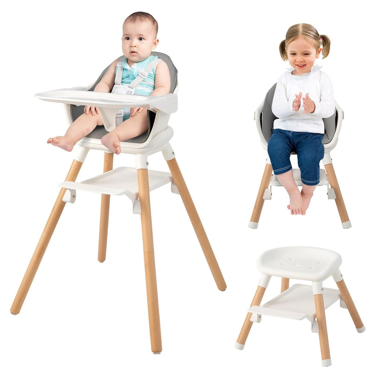 Costway 6 in 1 Babyhochstuhl aus PP & Buchenholz