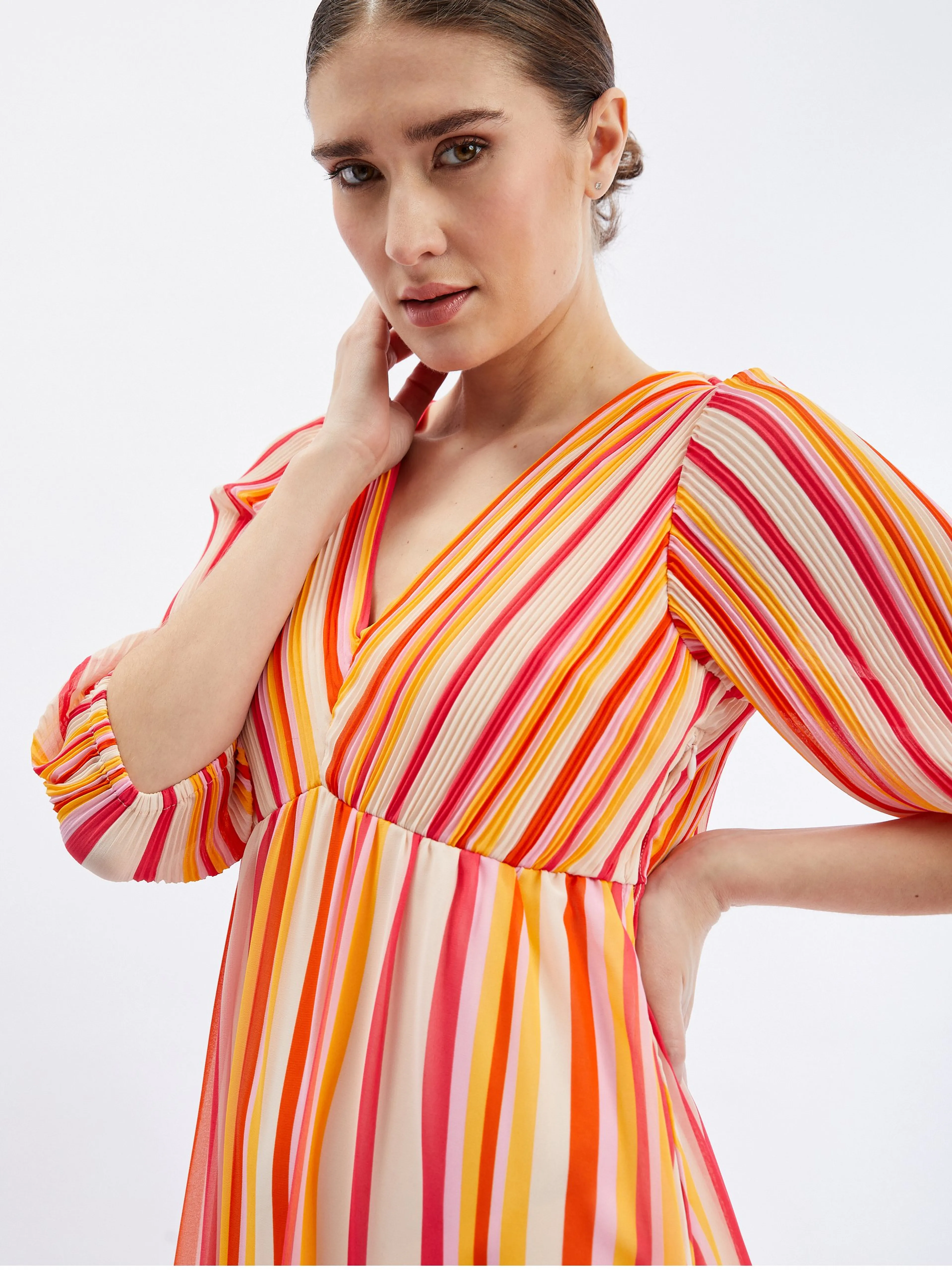 Rosa-orange gestreiftes Maxikleid für Damen ORSAY