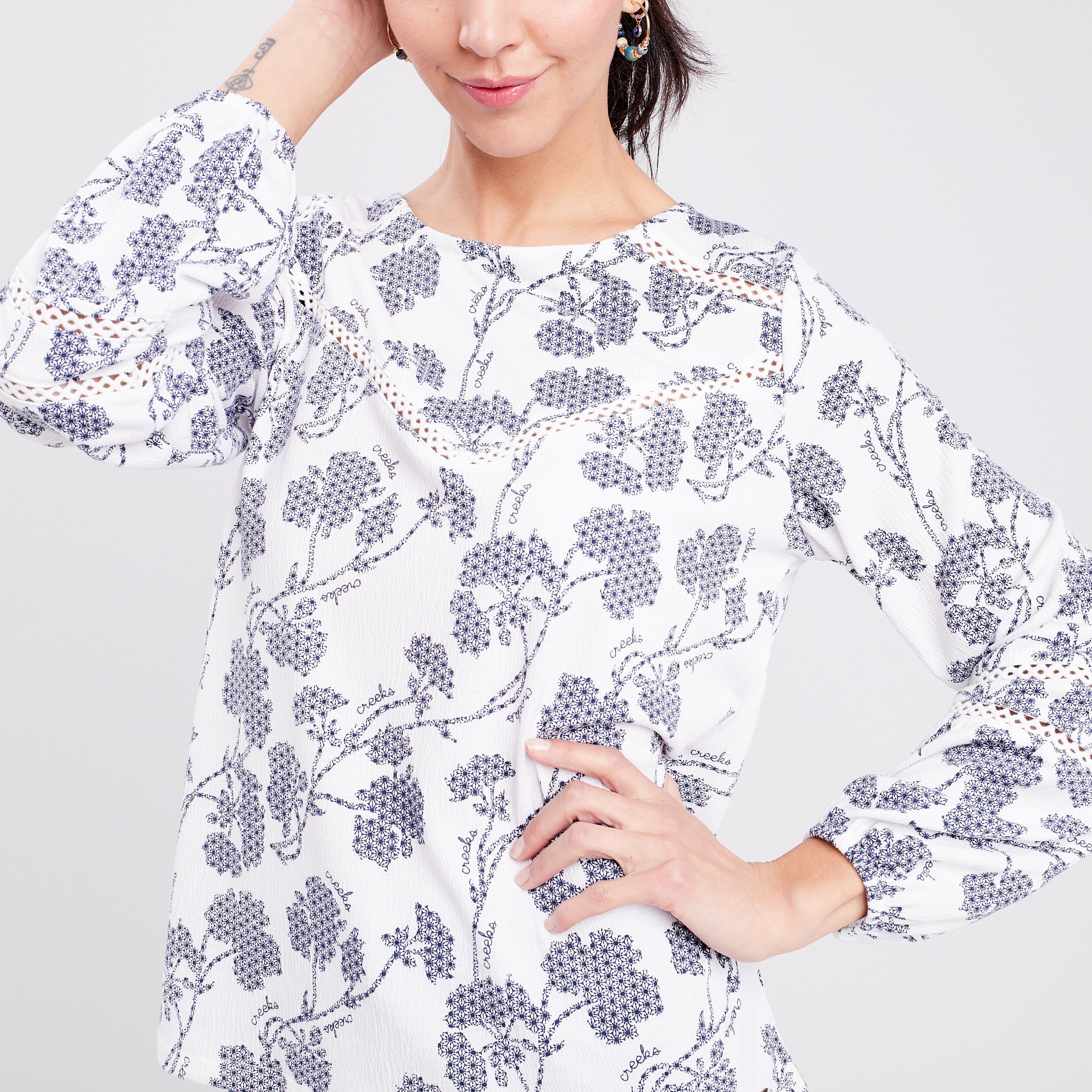 T-shirt manches longues Creeks bleu femme | La Halle
