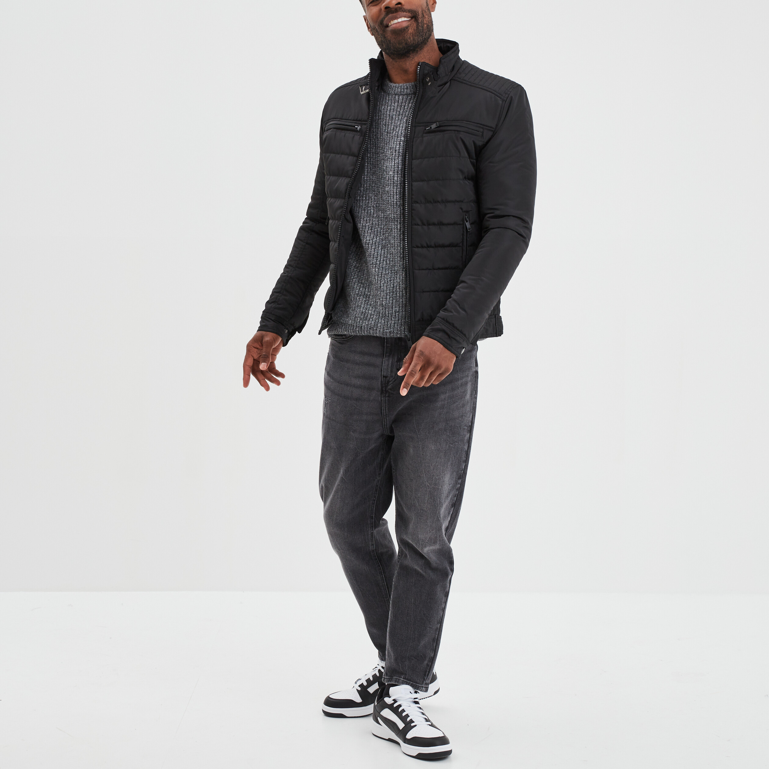 Blouson droite zippée noir homme | La Halle