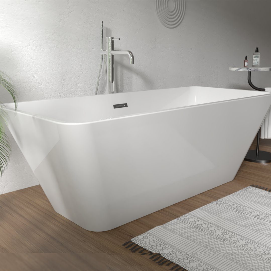 Goom Badewanne MATHIS, Acryl Weiß Glänzend mit Ablaufgarnitur, 170x75 cm