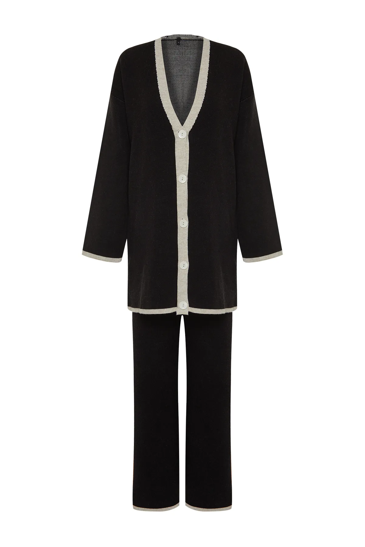 Trendyol Modest  Schwarz gestreifter Strickpullover, Hose, Unterteil und Oberteil, Set TCTAW24US00035