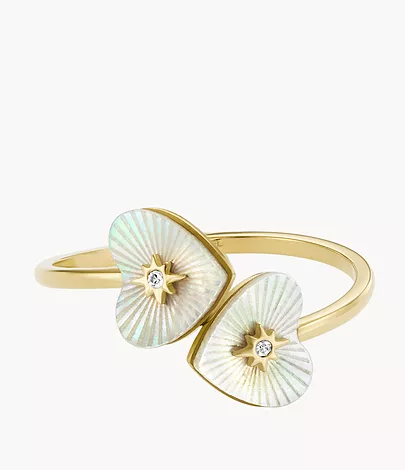 Fossil Toi-et-moi-Ring Sutton Radiant Love Heart Perlmutt Edelstahl goldfarben