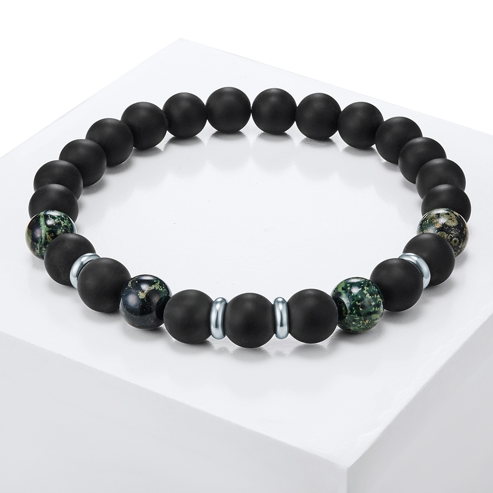 True Rebels Bracelet en pierres précieuses Bird Stone Agate en Noir Bracelet