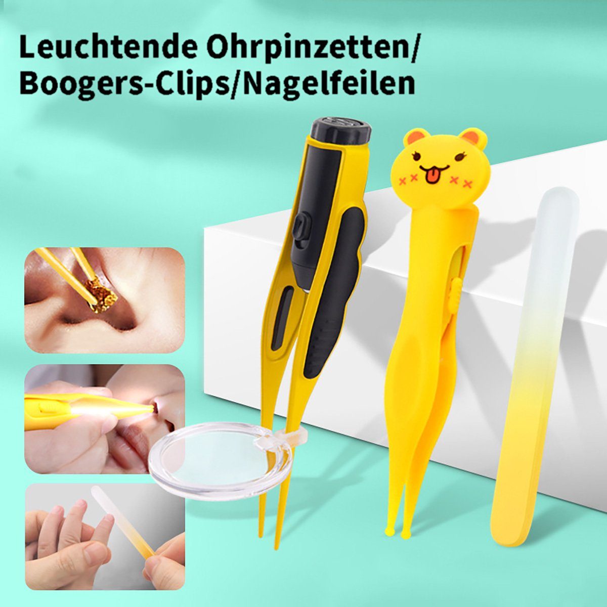 yozhiqu Ohrenreiniger 6-teiliges Set mit leuchtenden, sichtbaren Ohrstöpseln für Kinder, 6-tlg., Ohrstöpsel, Ohrenschmalzpinzette, Nasenclip mit Licht, Nagelknipser