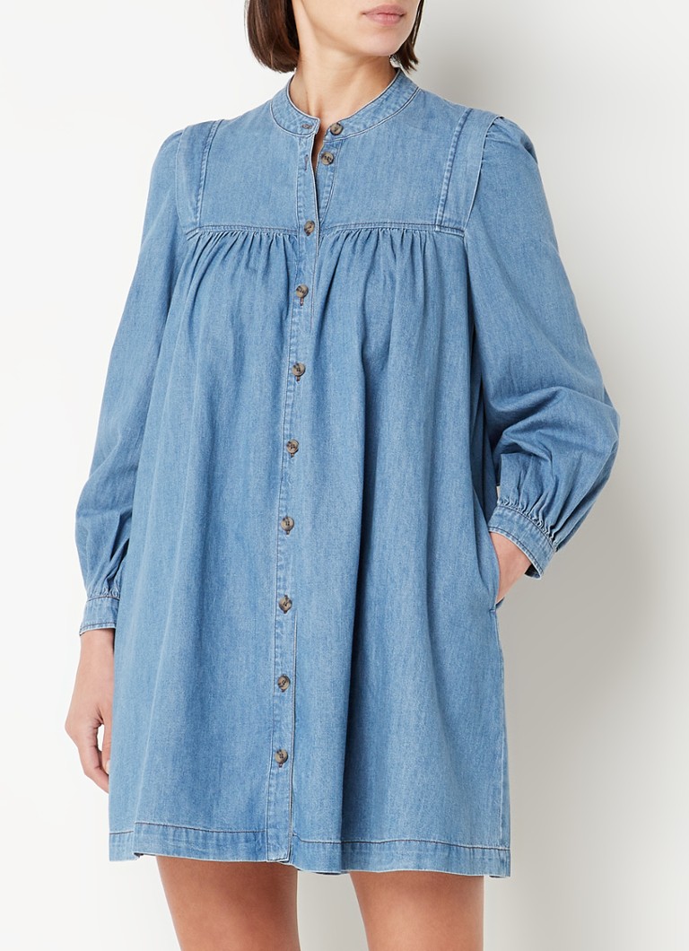 Rochie tip cămașă din denim Whistles cu mâneci bufante și croială în A