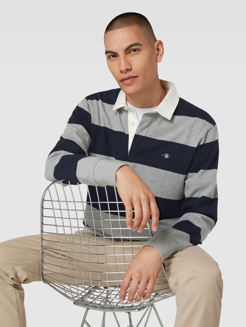 Sweatshirt mit Streifenmuster Modell 'SHIELD' in mittelgrau meliert