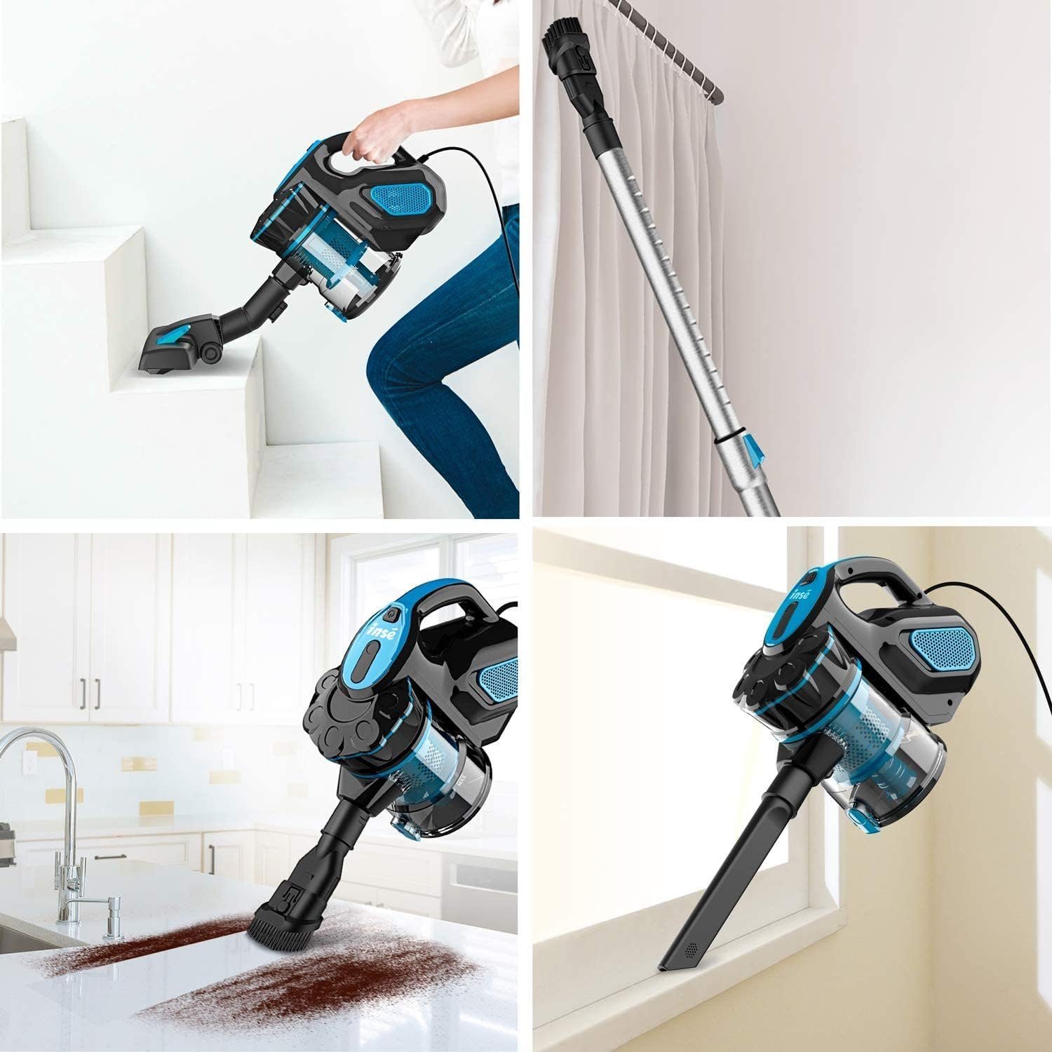 INSE Stielstaubsauger i5, 600W Stielstaubsauger mit Kabel 6M, 20KPA Handstaubsauger
