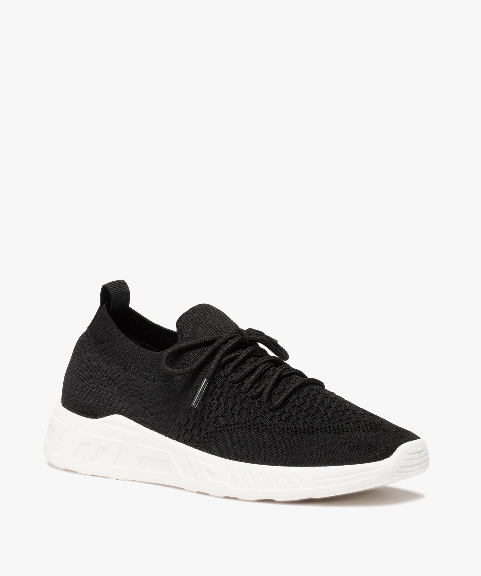 Baskets femme en maille unie avec lacets noir | GEMO