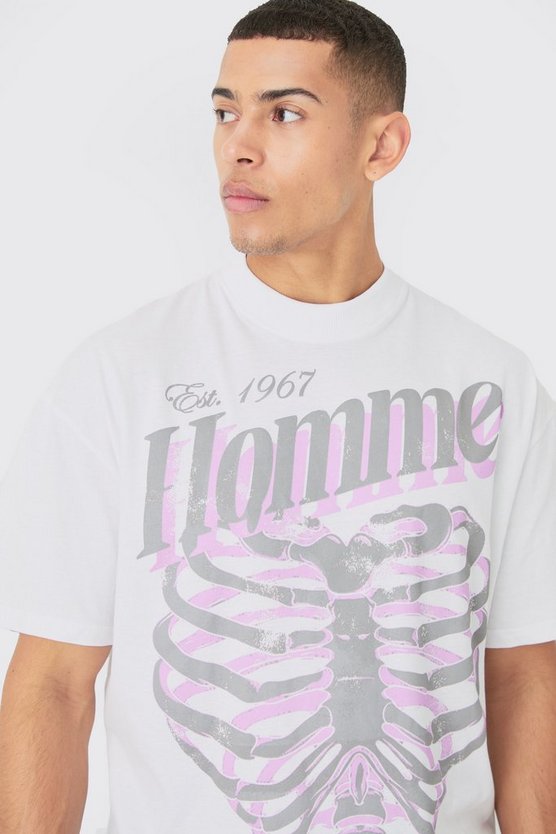 Geripptes Oversize T-Shirt mit rohem Saum und Herz-Print
