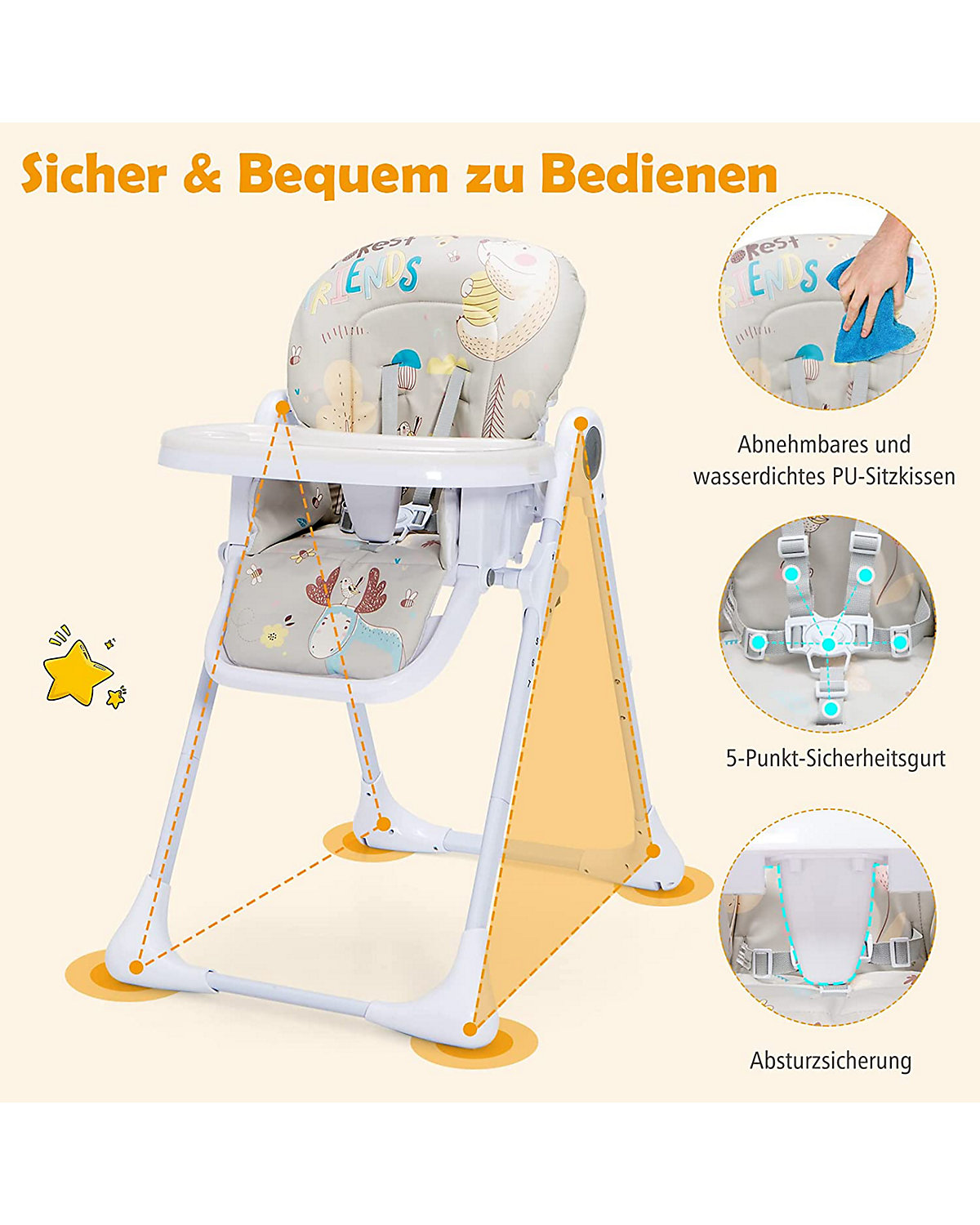 Babyhochstuhl höhenverstellbar schnell faltbar abnehmbar