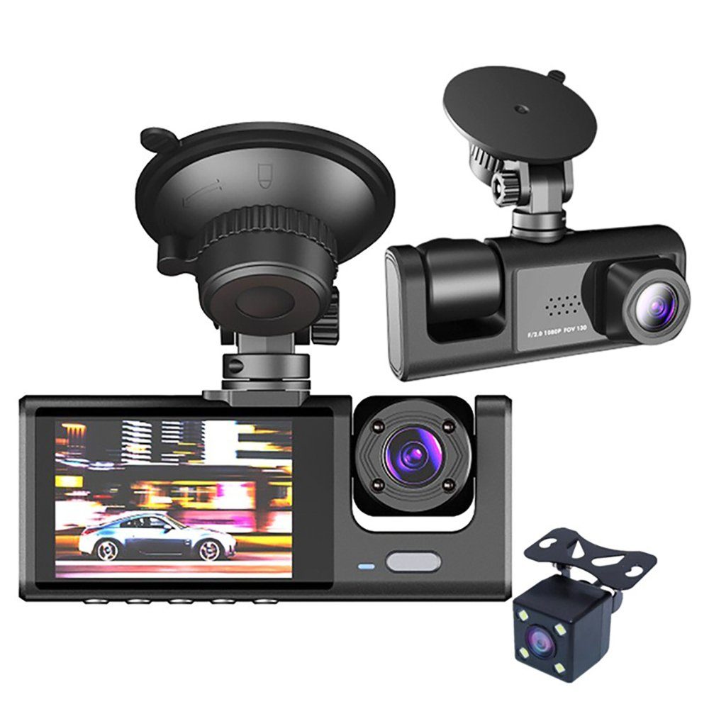 ASLENY Full HD 1080P Dashcam, 3-Objektiv-Auto-DVR-Dashcam Dashcam (170° Ultraweitwinkel, Full HD, Nachtsicht)