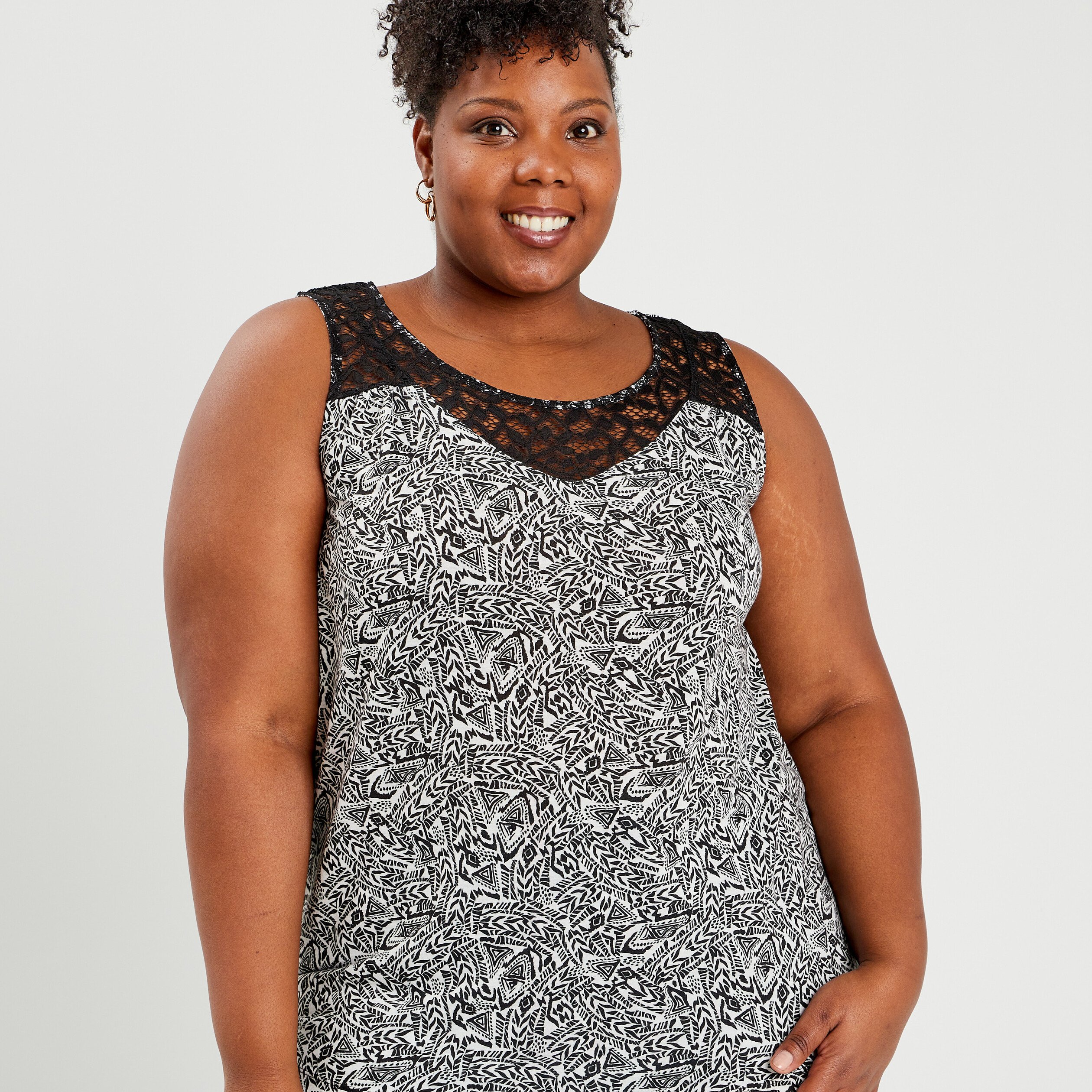 Débardeur col rond en dentelle ecru femme grande taille | La Halle