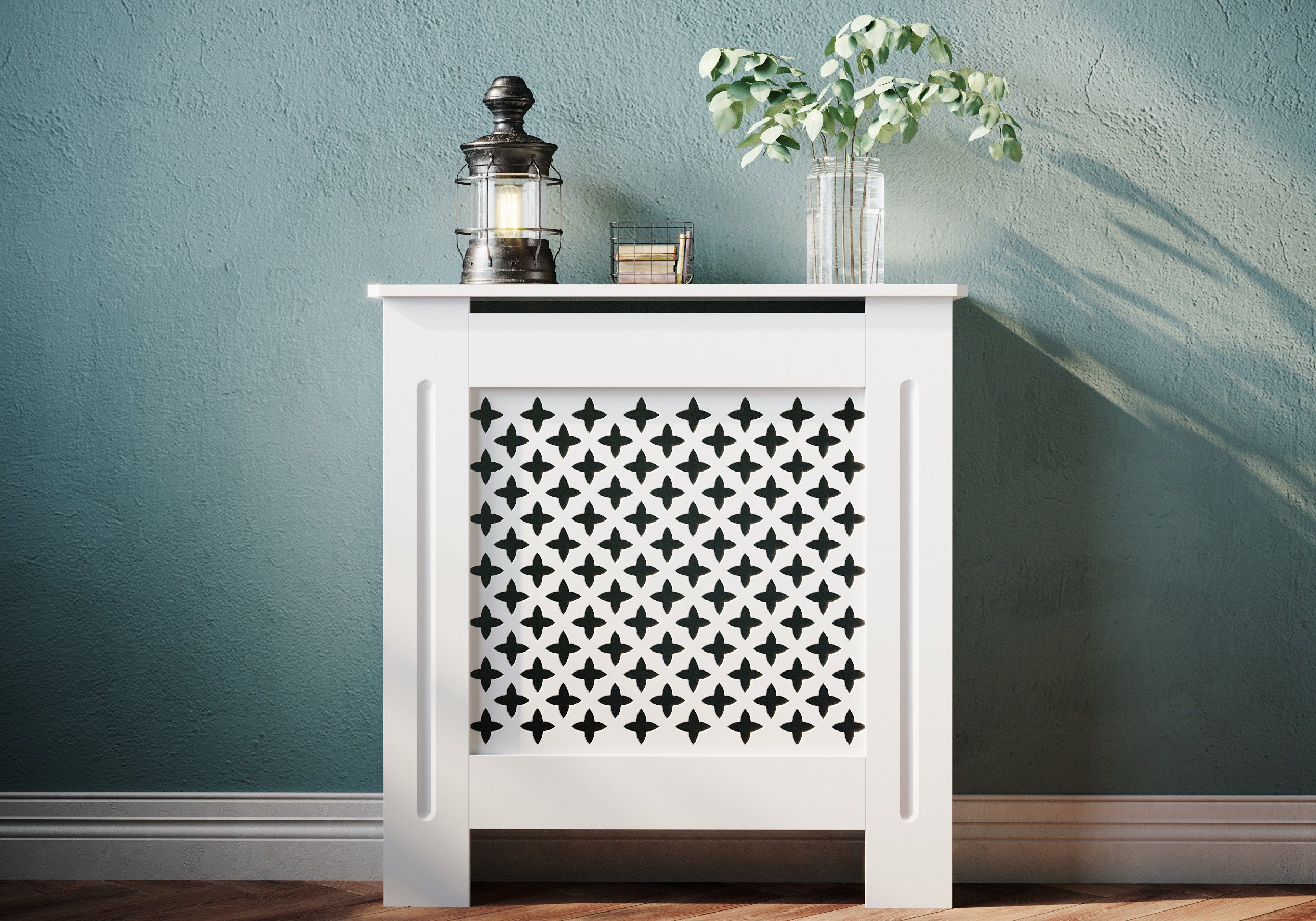 SONNI Heizungsverkleidung Heizungsverkleidung Heizkörperverkleidung weiß Breite 78/112/152cm, Kreuzgitter, Heizungsverkleidung, Zubehör für Wandmontage, MDF