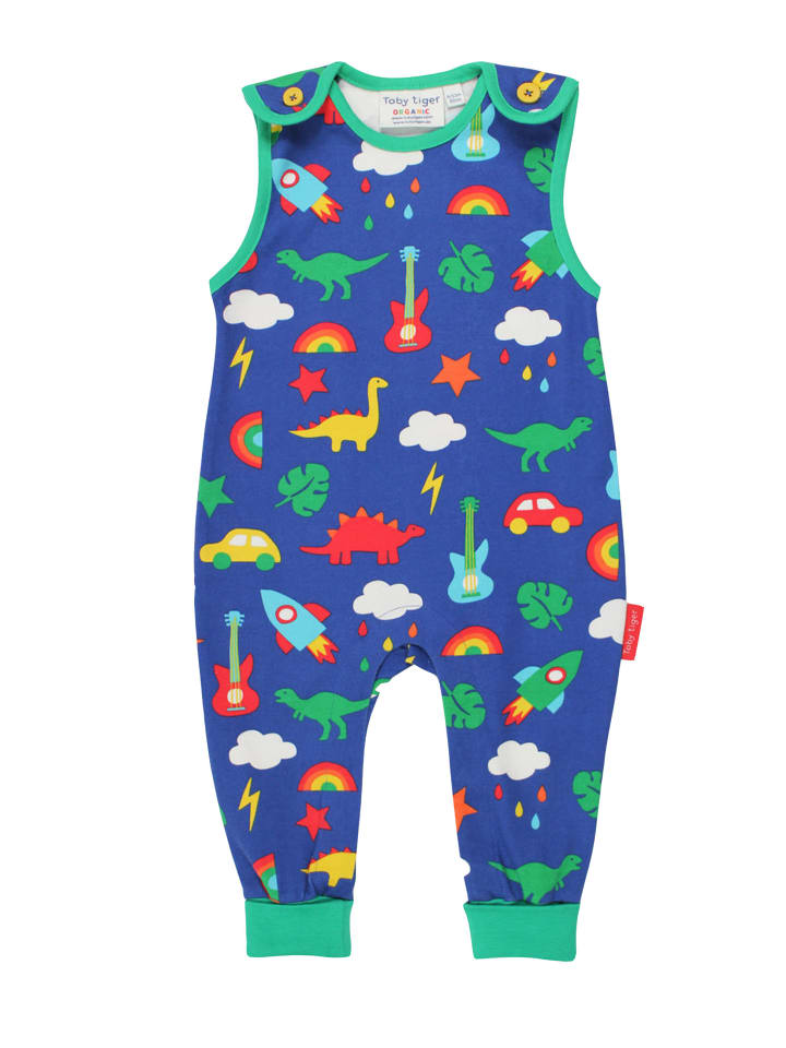 Toby Tiger Strampler mit Dino und Auto Print in blau günstig kaufen