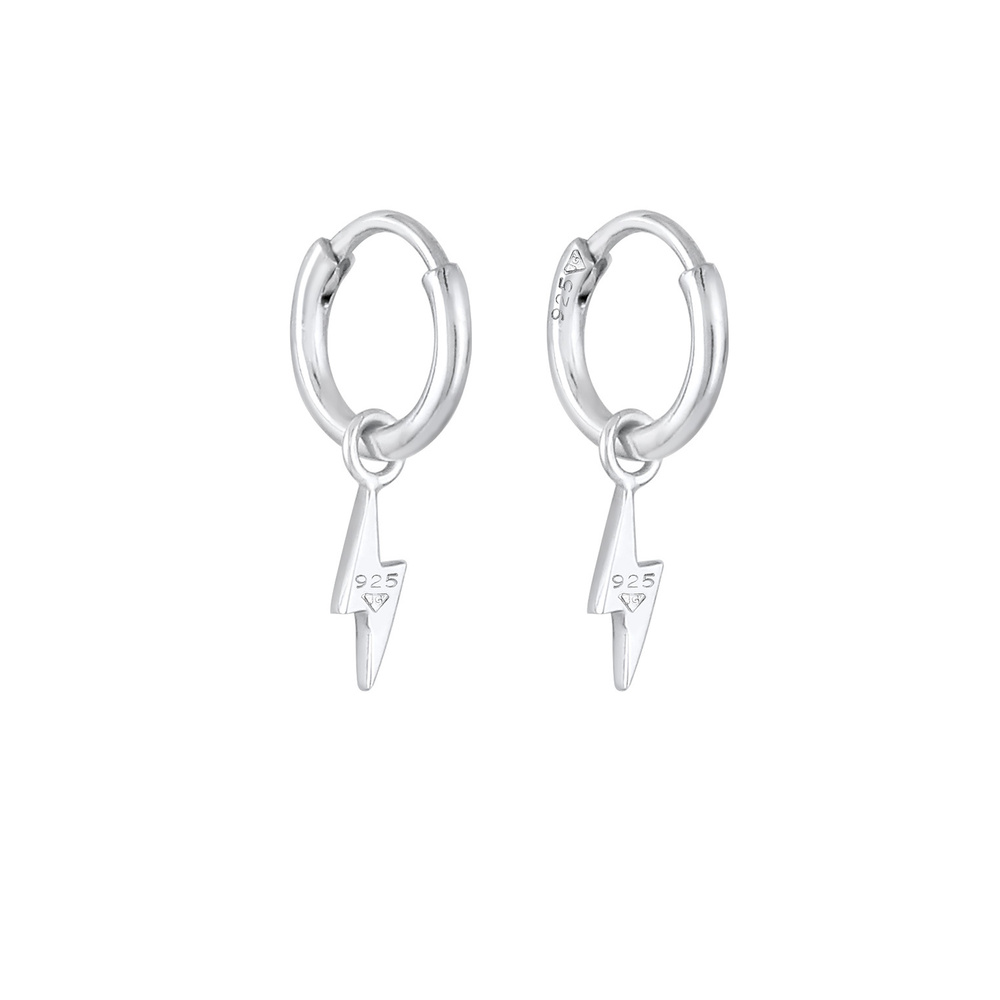 Elli Elli Boucles d'Oreilles Créoles pour femmes Symbole Flash de base en 925/1000 arg Boucles d'oreilles