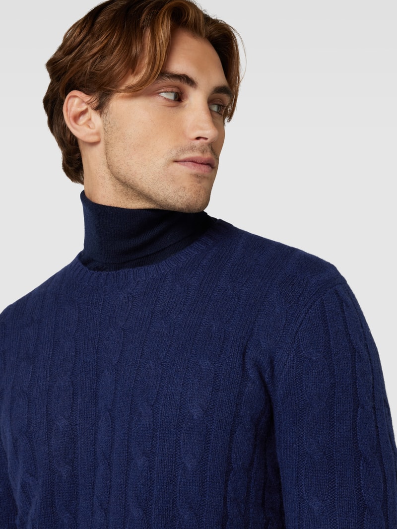 Kaschmirpullover mit Zopfmuster in marineblau