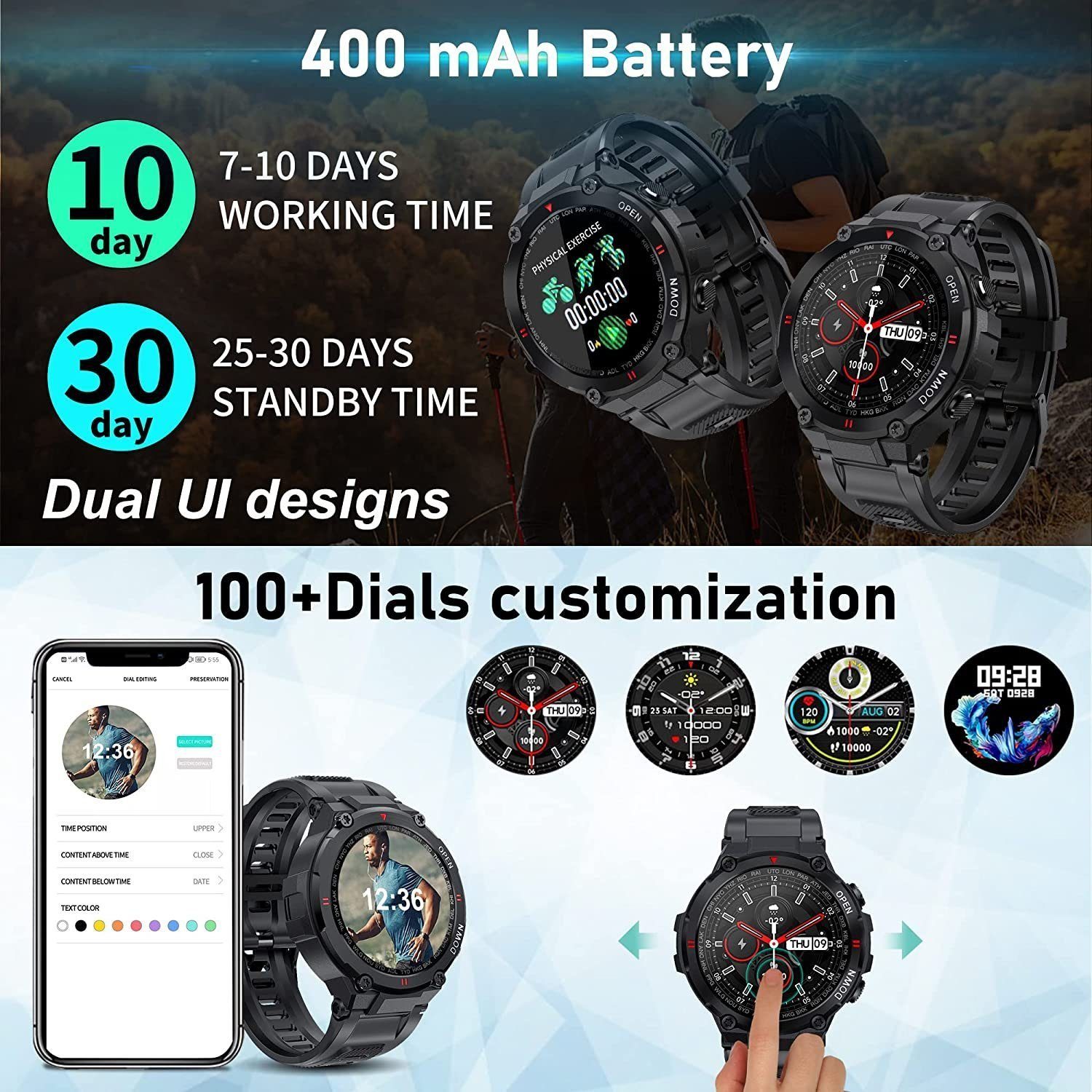 Mutoy Smartwatch, Fitness Tracker Uhr, Damen Herren Smartwatch (Fitnessuhr mit Telefonfunktion 1,28