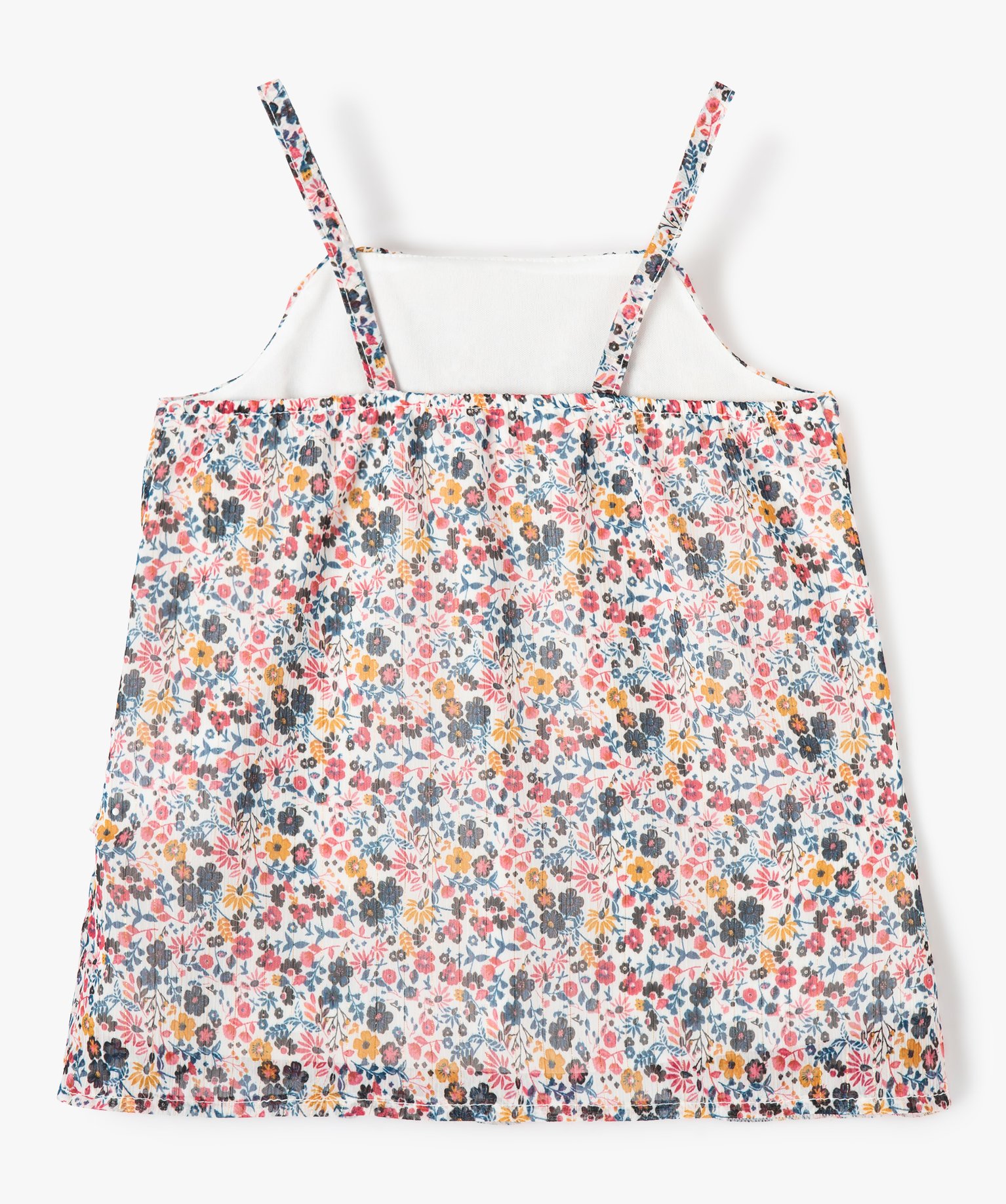 Top fille à fines bretelles et volants motif fleuri multicolore | GEMO
