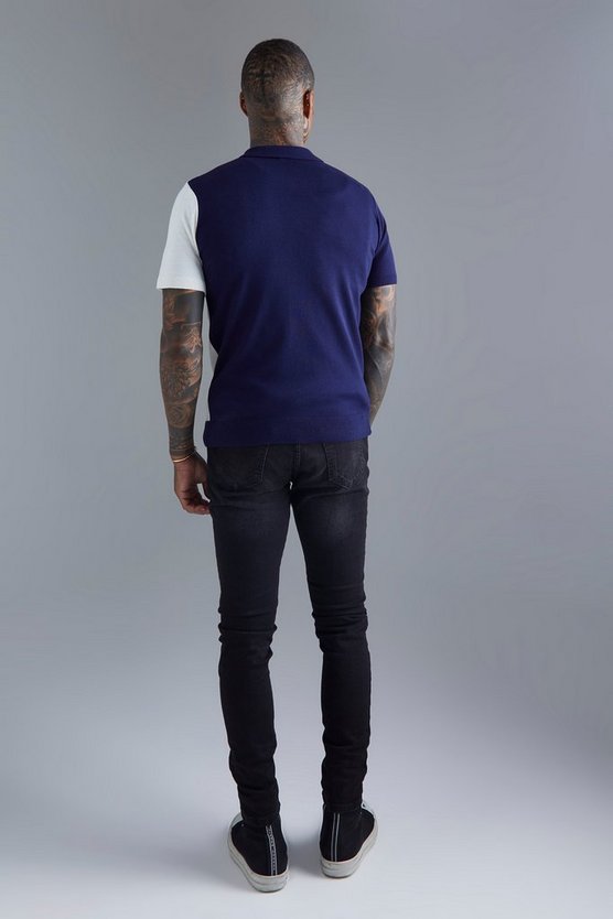 Gestreiftes Colorblock Strick-Poloshirt
